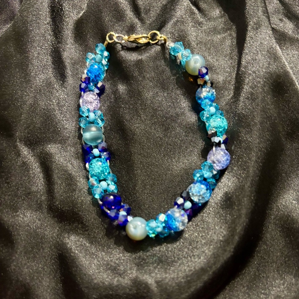 Turquoise and Purple Beaded Bracelet with Gold Clasp